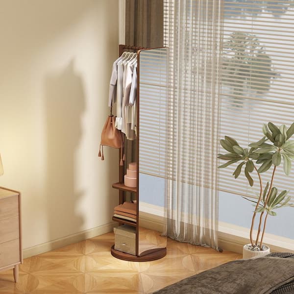 Walnut 19.6 in W x 68.8 in. H Farmhose Rectangle Wood Framed Mirror Wall Mirror Wall Decor Mirror