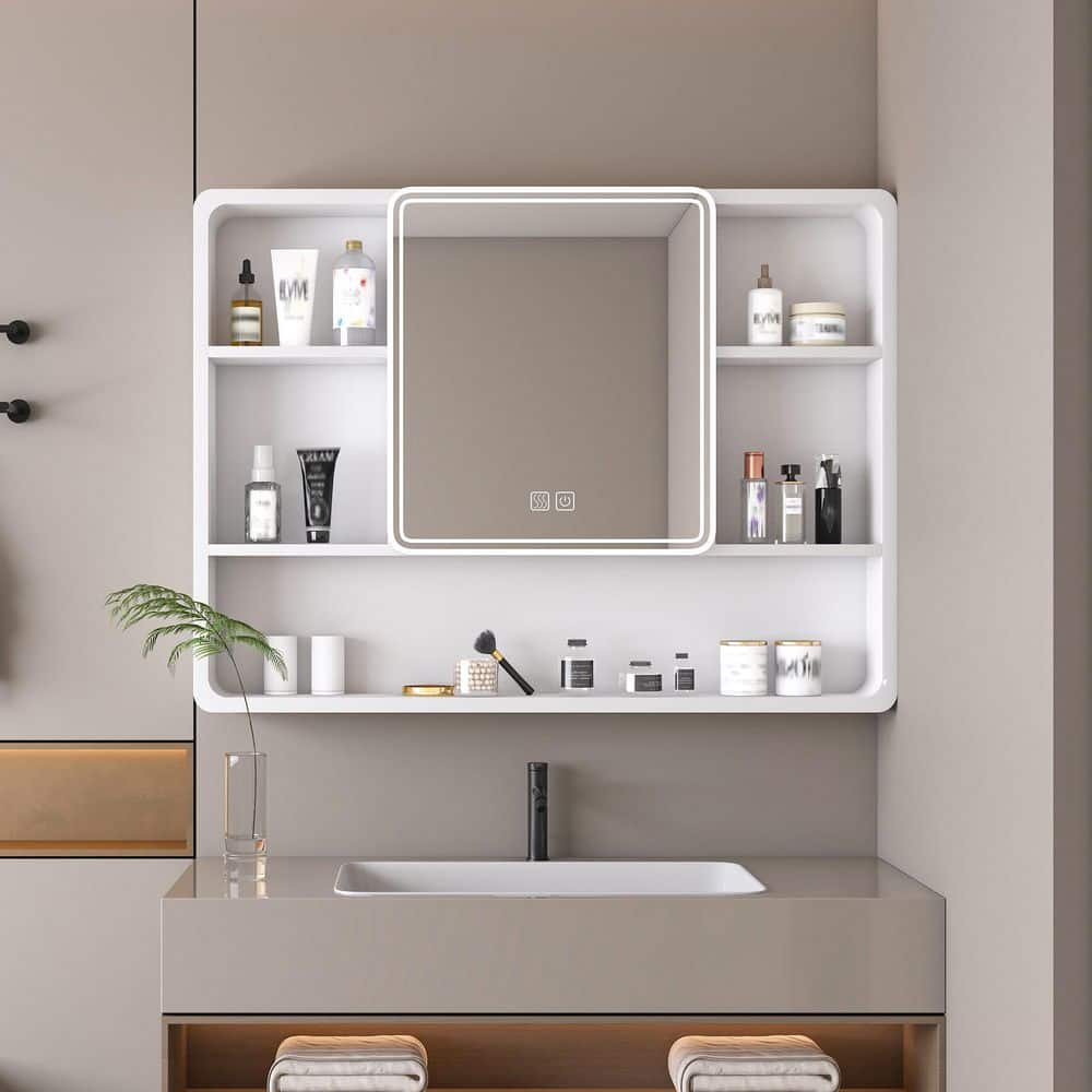 35 in.W x 28 in.H 1-Door Rectangular Aluminum Medicine Cabinet w/ Mirror, 3