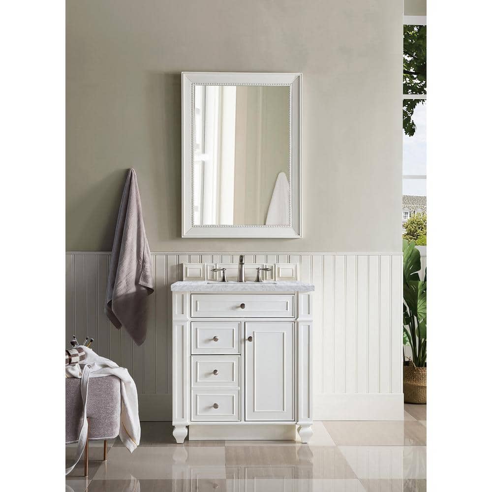 Bristol 30 in. W x 23.5 in. D x 34 in. H Bathroom Vanity in Bright White with Marble Top in Carrara White price history on PriceWatchPro