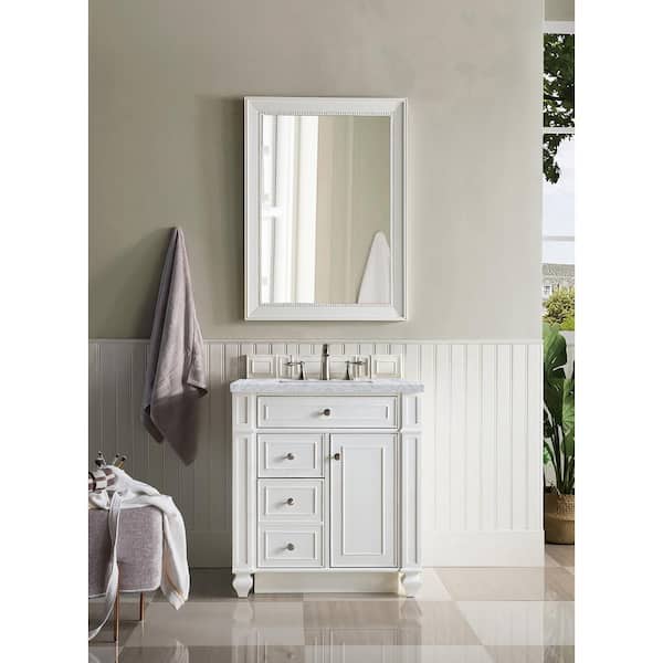 James Martin Vanities Bristol 30 in. W x 23.5 in. D x 34 in. H Bathroom Vanity in Bright White with Marble Top in Carrara White