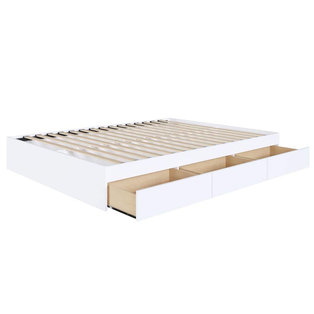 Reversible Full/Double White Wood Frame Storage Bed with 3 Drawers