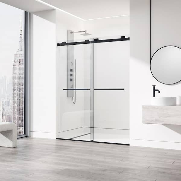 VIGO Elan Frameless Adjustable Sliding Shower Door with Clear Glass, Matte  Brushed Gold, 60x74-in