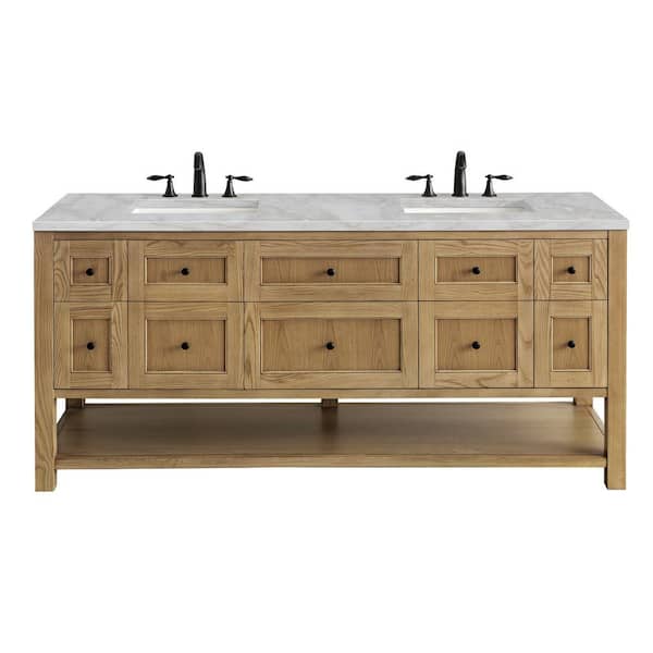 James Martin Vanities Breckenridge 72.0 in. W x 23.5 in. D x 34.2 in. H Double Bath Vanity in Light Natural Oak & Victorian Silver Quartz Top