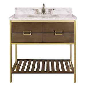 20 in. W x 36 in. D x 34.5 in. H 1 Sink Freestanding Bath Vanity in Gold with and White Carrara Marble Top