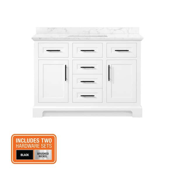 Doveton 48 in. Single Sink Freestanding White Bath Vanity with White Engineered Marble Top (Assembled)