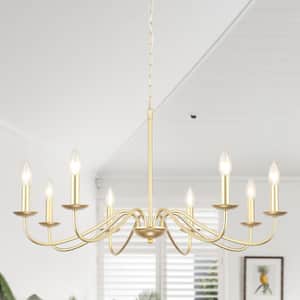 Aretzy 8-Light Gold Dimmable Classic Candle Rustic Linear Farmhouse Chandelier for Kitchen Island with no bulb included