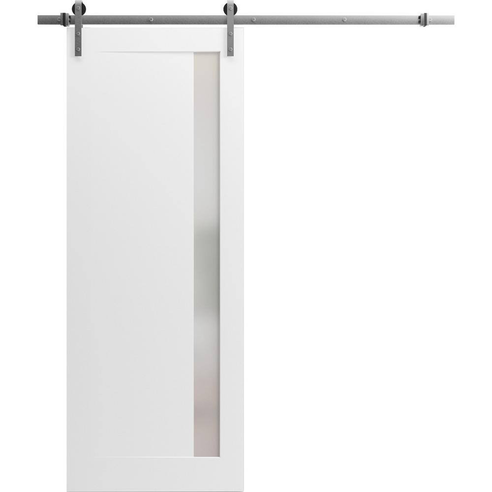 Assembly Required 24 in. x 80 in. 1-Panel Frosted Glass Painted White Solid Wood Sliding Barn Door with Hardware Kit price history on PriceWatchPro