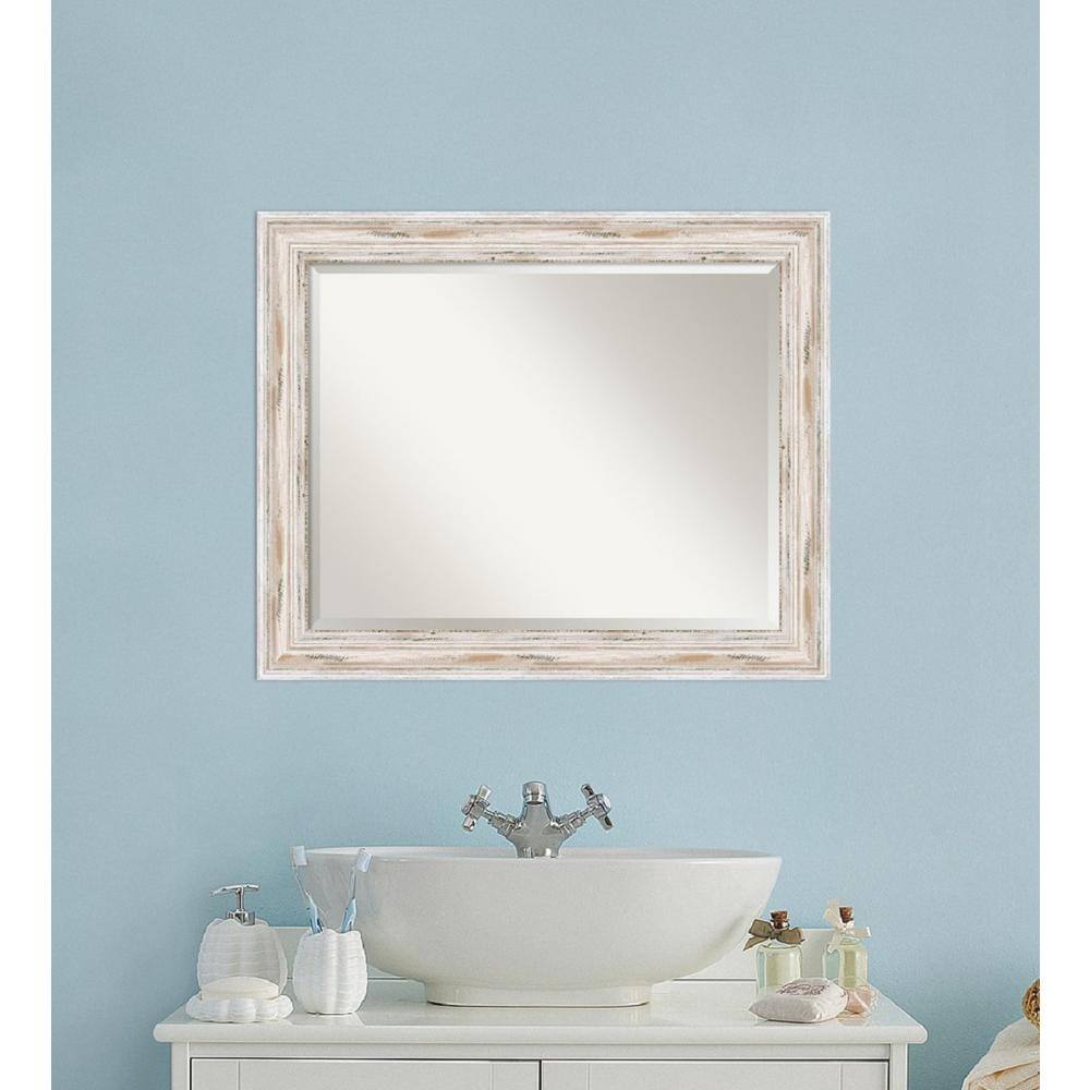 Amanti Art Alexandria 33 In W X 27 In H Framed Rectangular Beveled Edge Bathroom Vanity Mirror In Distressed Whitewash Dsw3572550 The Home Depot