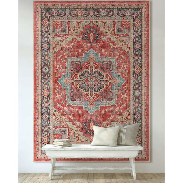 Red 5 ft. 3 in. x 7 ft. 3 in. Apollo Tirana Vintage Medallion Oriental Area Rug