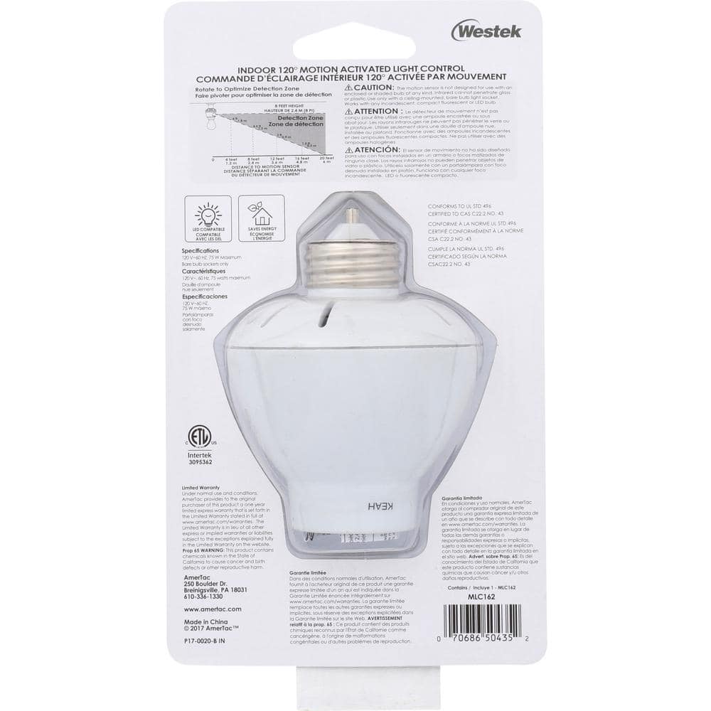 White Plastic Motion-Sensing Light Control Screw-In