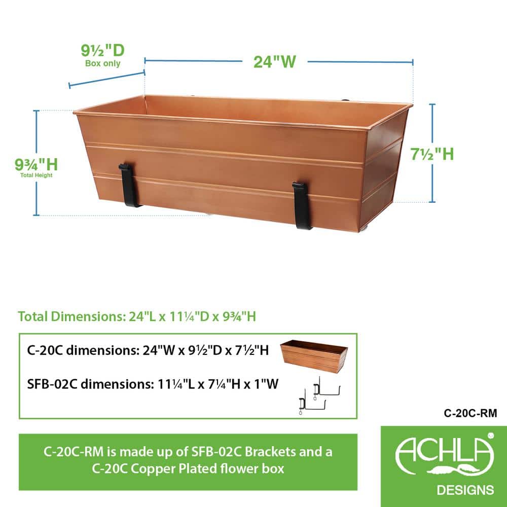 24" Copper Plated Flower Box with Clamp Brackets
