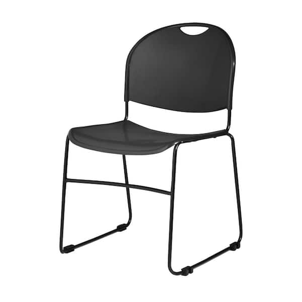 HAMPDEN FURNISHINGS Naomi Basic Plastic Stackable Stack Chair in Black/Black Frame Pack of 2