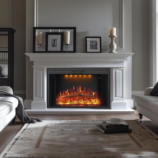 Delandgrand 40 in. Electric Fireplace Inserts, 3-Flames and Top Light Colors, Fire Crackling Sound Glass Door and Mesh Screen, Black