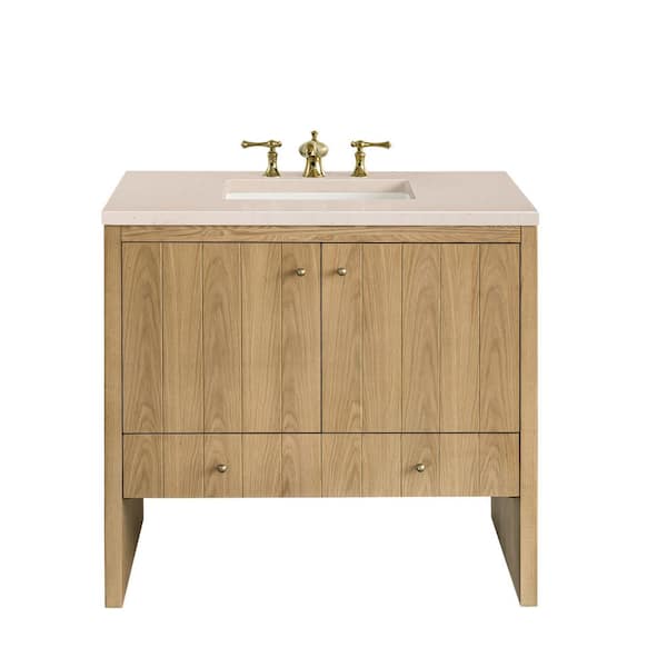 James Martin Vanities Hudson 36.0 in. W x 23.5 in. D x 34.2 in. H Bathroom Vanity in Light Oak with Eternal Marfil Quartz Top
