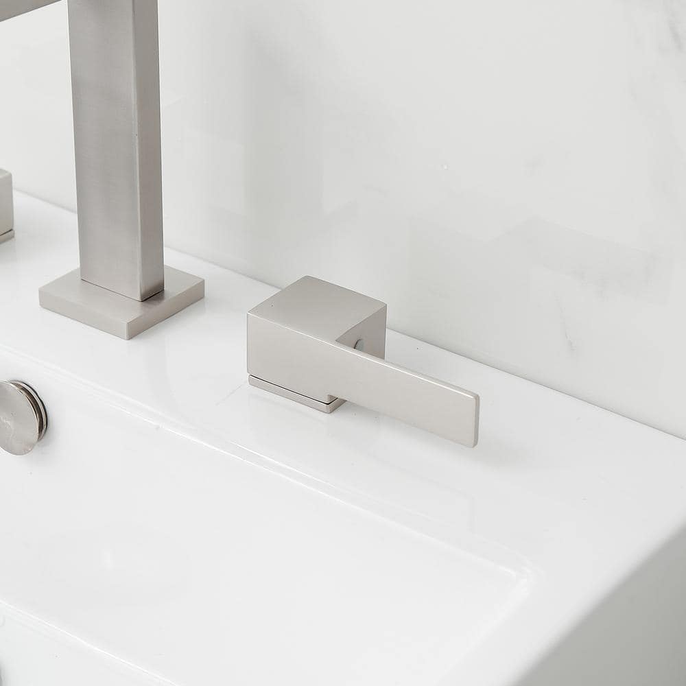Brushed Nickel Widespread Double Handle Low-Arc Bathroom Faucet