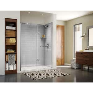 Utile Metro 32 in. x 60 in. x 83.5 in. Alcove Shower Stall in Soft Grey with Right Drain Base in White