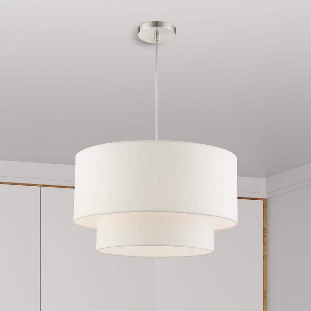 Contemporary Brushed Nickel 3-Light Indoor Drum Pendant