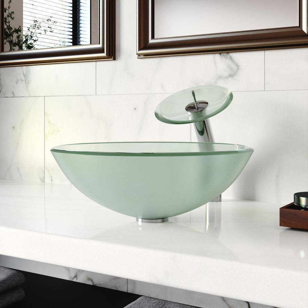 Frosted Glass Circular Above-Counter Vessel Sink