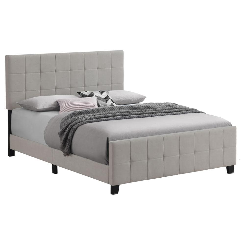 Beige King Upholstered Bed with Tufted Headboard