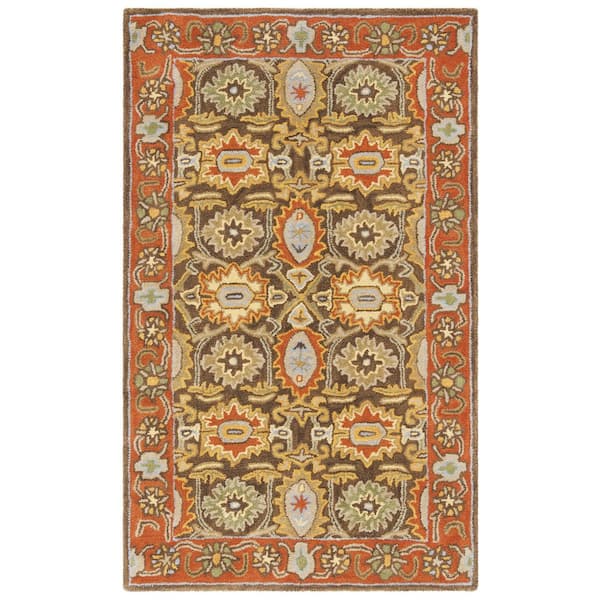 SAFAVIEH Heritage Chocolate/Tangerine Doormat 3 ft. x 5 ft. Floral Border Area Rug