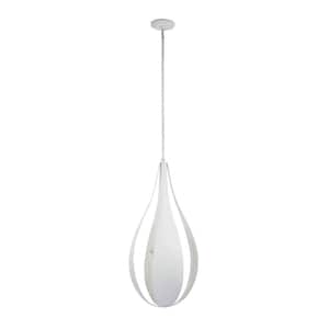 Bali 16 in. W x 36 in. H 6-Light White Cashmere Mid-Century Modern Raindrop Pendant Light with Metal Shade