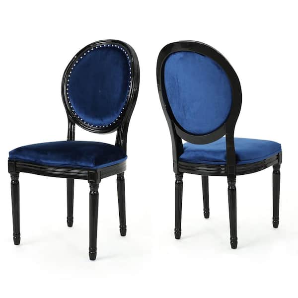 Noble House Leroy Navy Blue Velvet Upholstered Dining Chair (Set of 2)