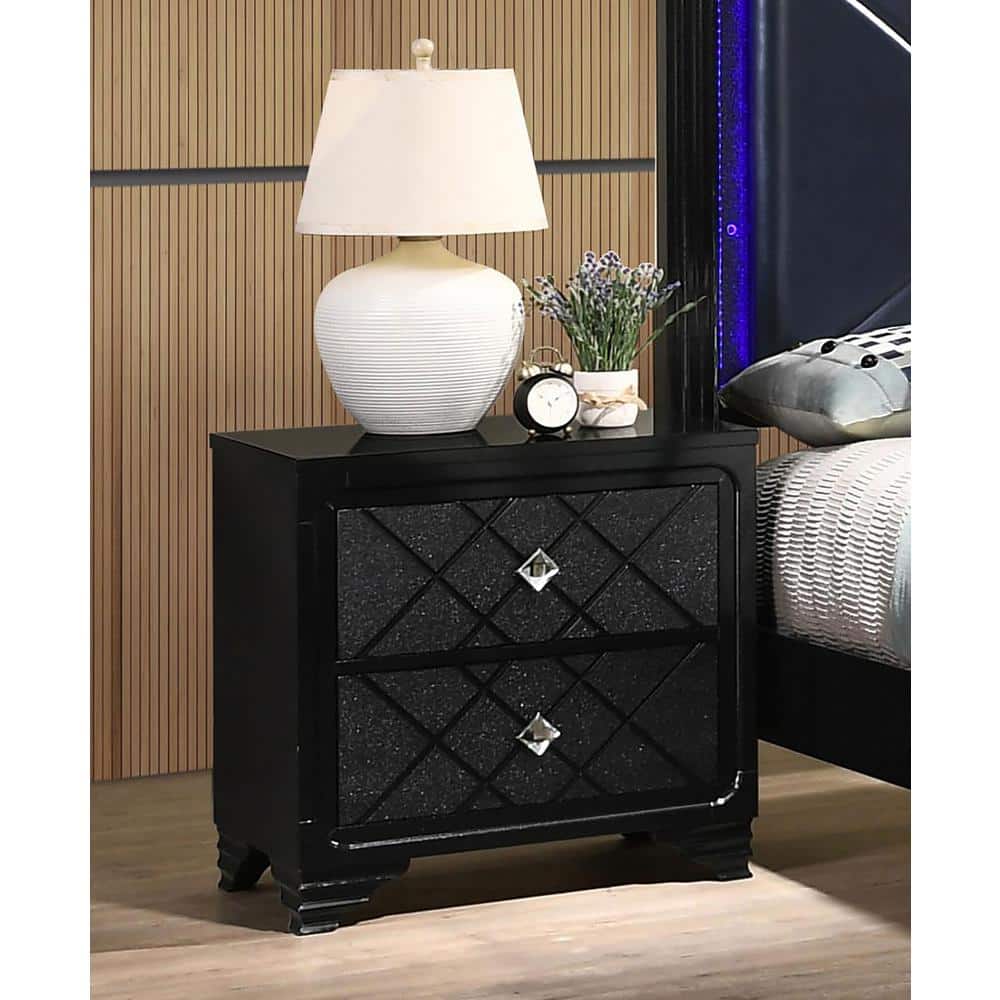 Penelope Black 2-Drawer Nightstand with Acrylic Knobs