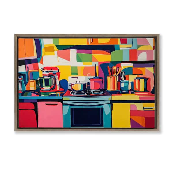 Stupell Industries Whimsical Hued Kitchen by LSR Design Studio Brown Floater Frame Home Graphic Art Print 17 in. x 25 in.