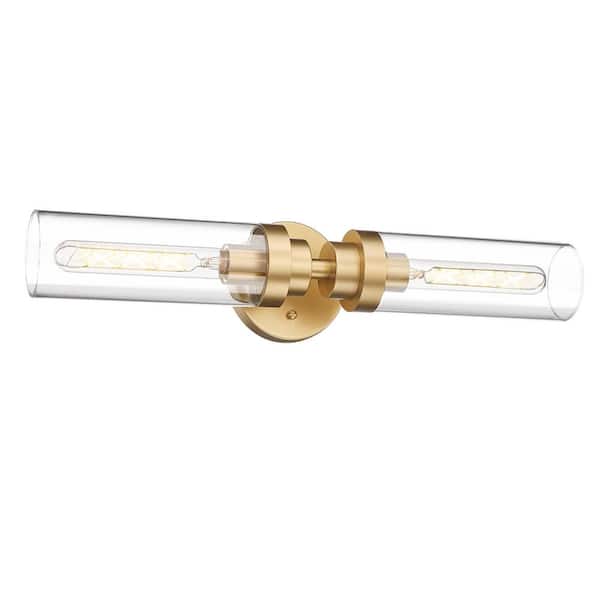 JAZAVA 22 in. 2-Light Gold Vanity Light Wall Sconces with Clear Glass Shade