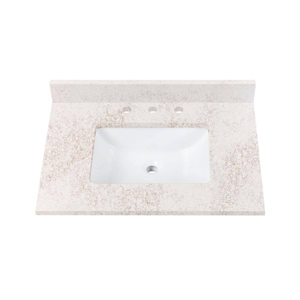 31'' White Quartz Vanity Top with Copper Veining and Undermount Sink