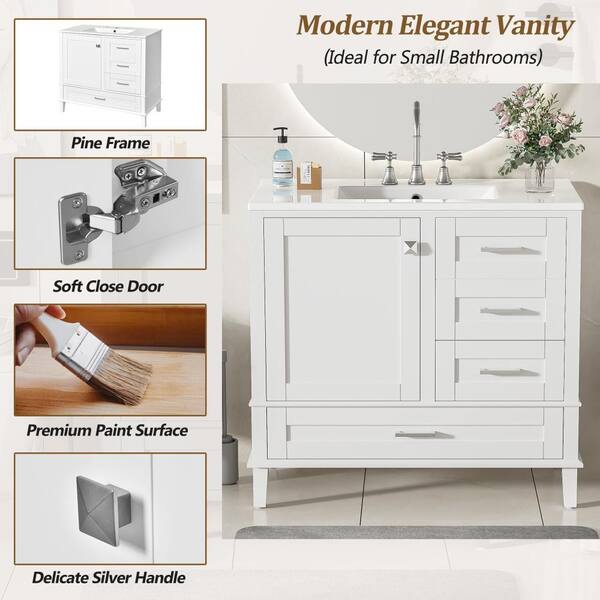 ZXDDMS 36 in. Single Sink Freestanding White Bath Vanity with