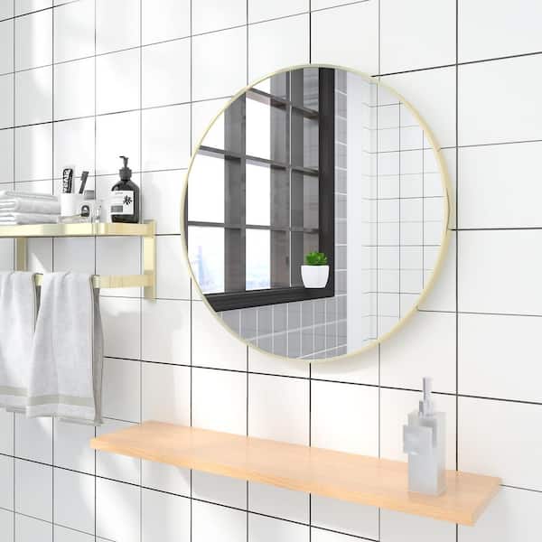 Unbranded 24 in. W x 24 in. H Round Framed for Wall Bathroom Vanity Mirror in Matte Gold