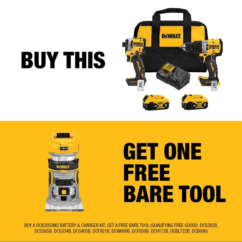 DEWALT 20V MAX XR Hammer Drill and ATOMIC Impact Driver Cordless Combo Kit (2-Tool) and Compact Router with (2) 4Ah Batteries -  DCK2050M2WCW600
