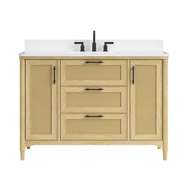 Evie 49 in. Single Sink Freestanding Light Oak Bath Vanity with White Quartz Top and Backsplash Assembled
