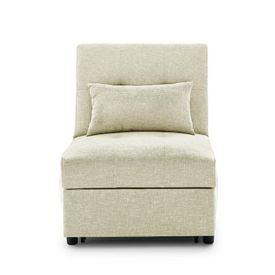 Beige Polyester Ottoman Chaise Lounge for Small Space with Pillow