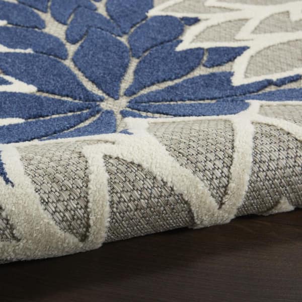 Ivory, Blue 10 ft. x 13 ft. Woven Polypropylene Indoor/Outdoor Area Rug