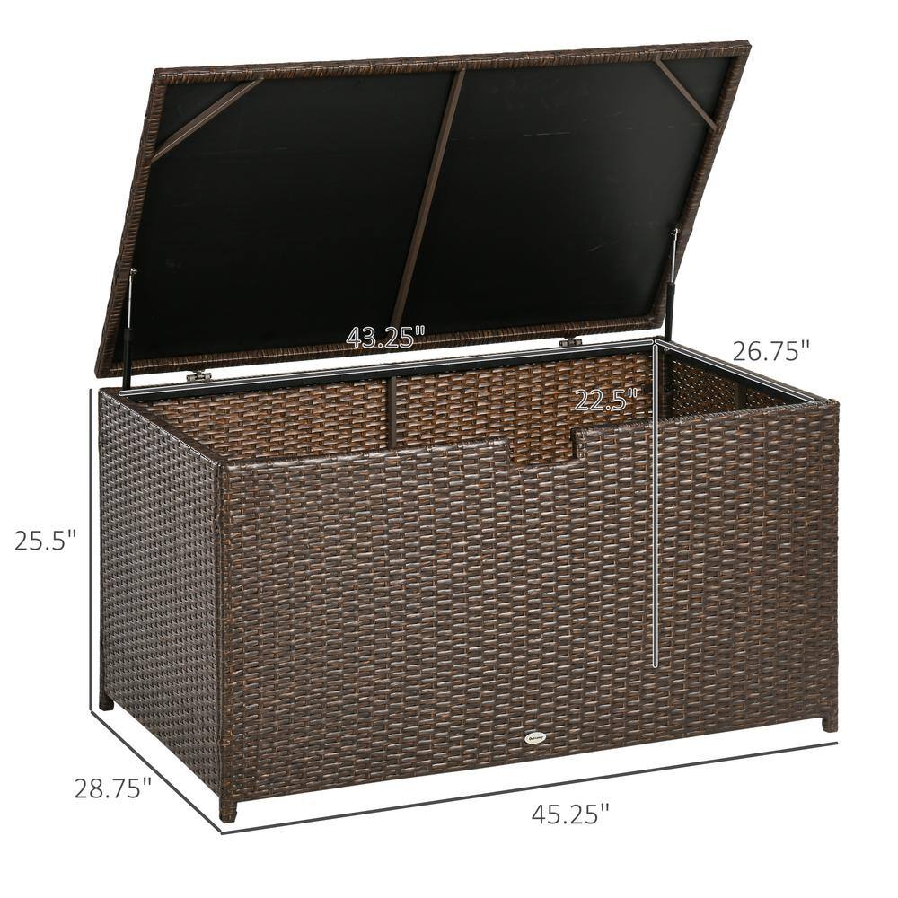 Brown Wicker and Plastic Outdoor Deck Box with Hydraulic Lift