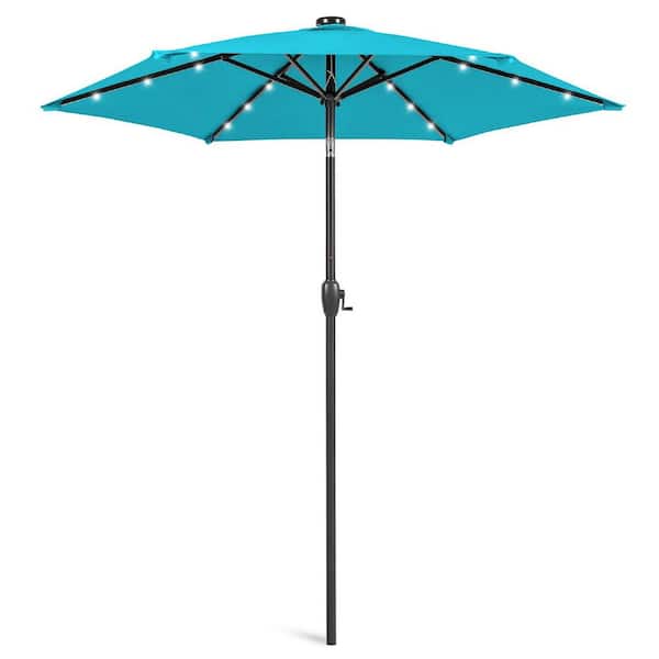 Unbranded 7.5 ft. Steel Market Solar Patio Umbrella in Sky Blue with Push Button Tilt