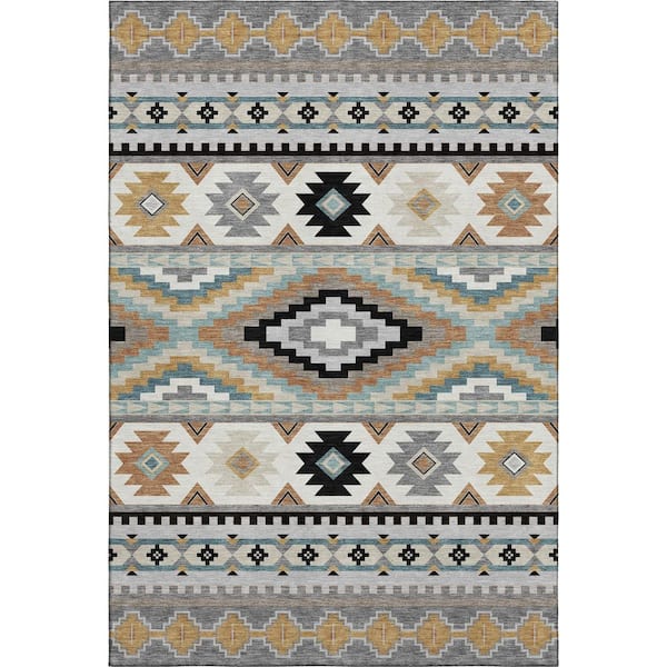 Mayfield Premium Machine Washable Abstract AMF2539 Gray 9 ft. x 12 ft. Area Rug