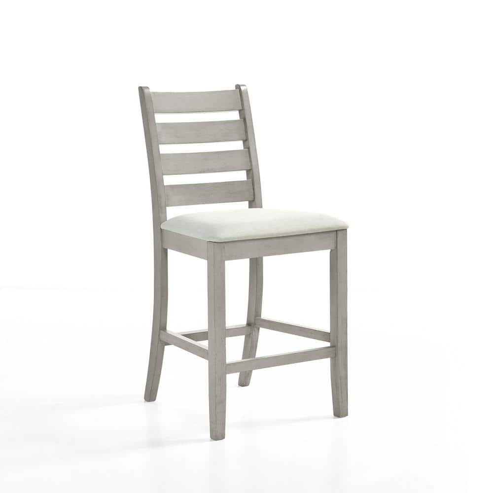 Pascal Driftwood Gray Wood Ladderback Counter Stools with Fabric Cushion (Set of 2)