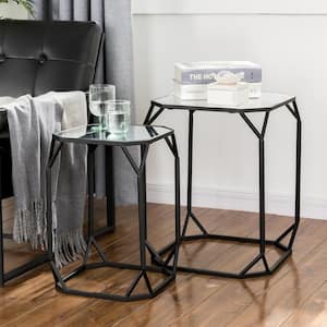 Black Metal with Glass Accent Table (Set of 2)