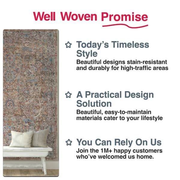 Asha Emilia Vintage Persian Oriental Blue 3 ft. 11 in. x 5 ft. 3 in. Machine Washable Area Rug