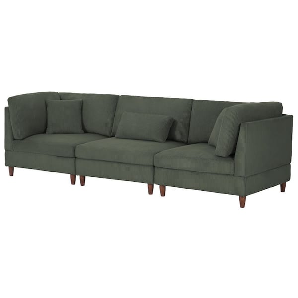 120.5 in. Straight Arm 3-Piece Corduroy Upholstered 3-Seater Sectional Sofa in Green