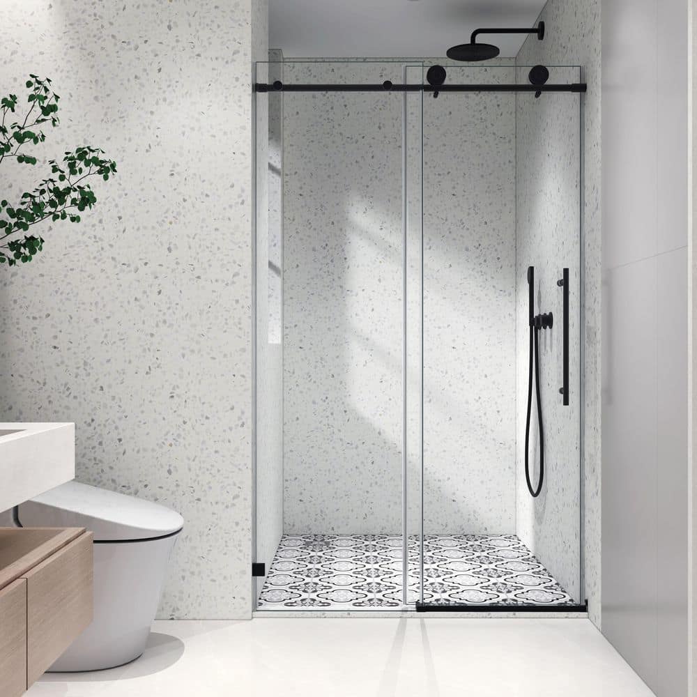 48 in. W x 76 in. H Sliding Frameless Shower Door in Matte Black Finish with Clear Tempered Glass price history on PriceWatchPro