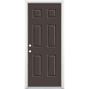 32 in. x 80 in. 6-Panel Willow Wood Right-Hand Inswing Painted Smooth Fiberglass Prehung Front Door with Brickmold