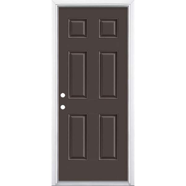 Masonite 32 in. x 80 in. 6-Panel Willow Wood Right-Hand Inswing Painted Smooth Fiberglass Prehung Front Door with Brickmold