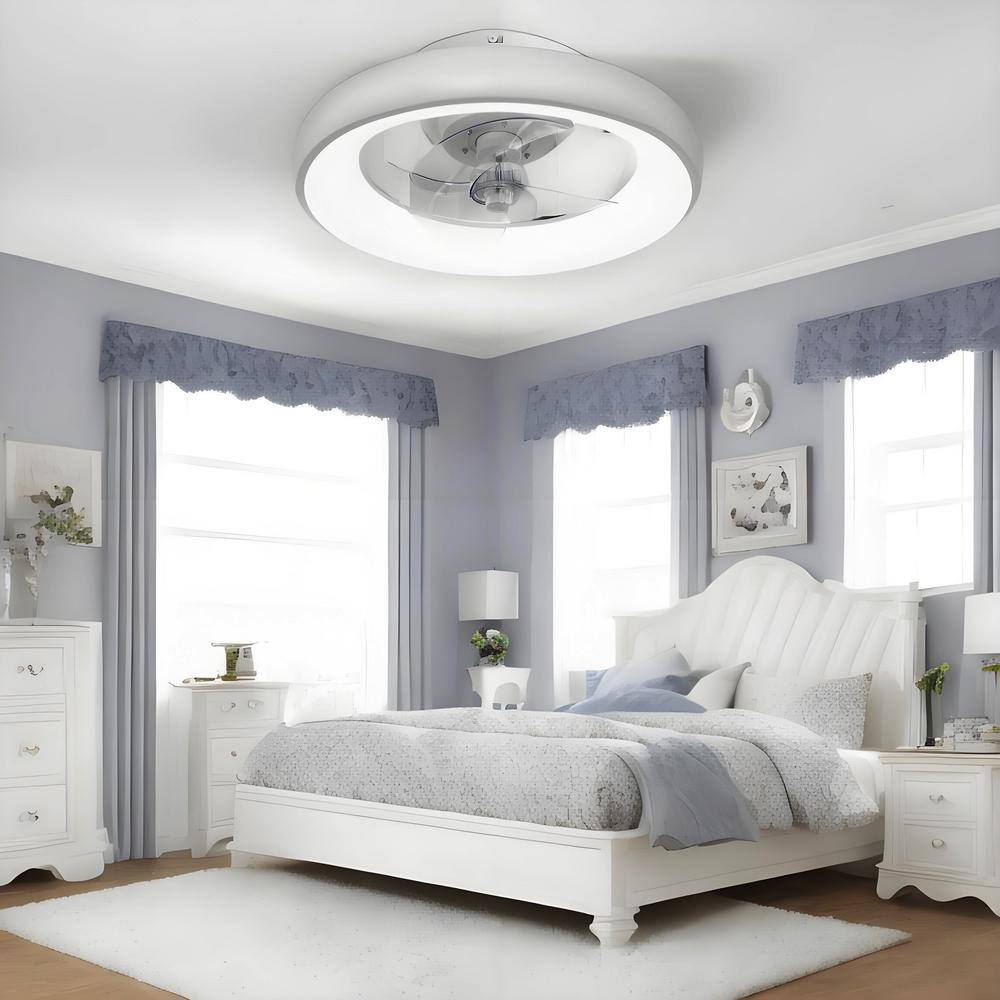 20" White LED Bladeless Low Profile Ceiling Fan with Remote