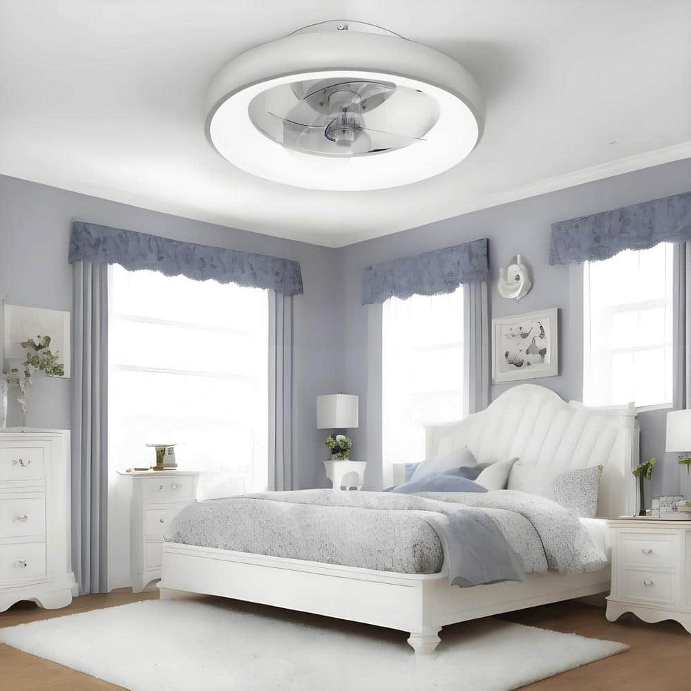 20" White LED Bladeless Low Profile Ceiling Fan with Remote