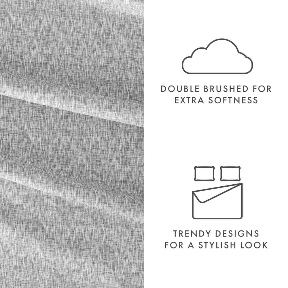 Light Gray Chambray Style Queen Microfiber Bed Sheets Set