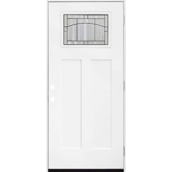 Steves & Sons Legacy Knox 36 in. x 80 in. Right-Hand/Outswing Toplite 1/4 Decorative Glass White Primed Fiberglass Prehung Front Door
